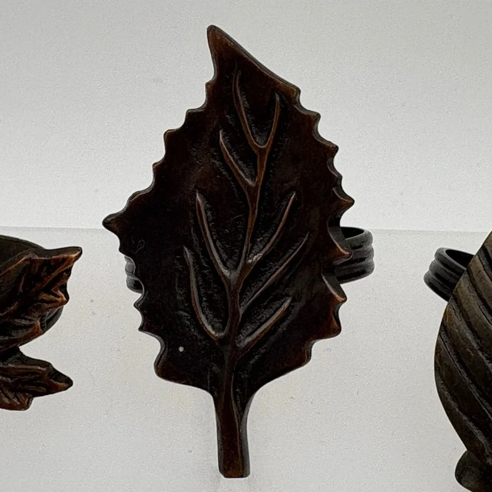 Set of 4 Metal Leaf Napkin Rings Autumn‎ Fall Table Decor Brown Bronze Finish